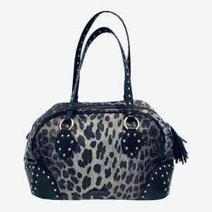 Moschino Cheap & Chic Gray Black Leopard Leather Studded Multicolor Nylon Bag